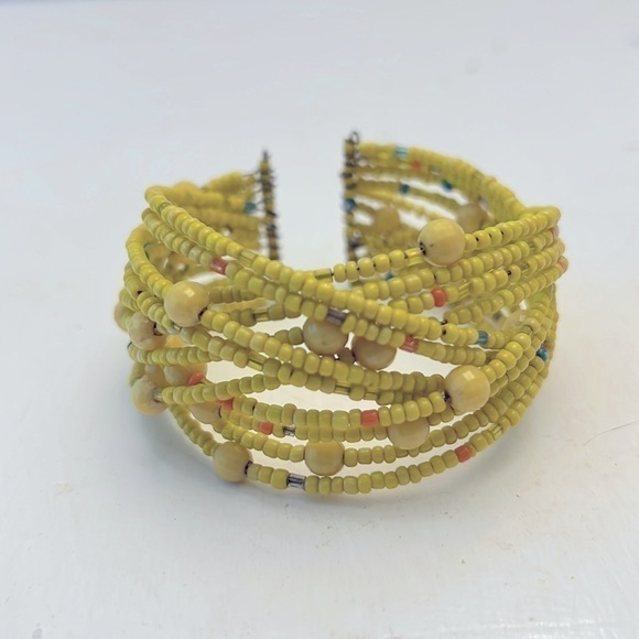 Vintage Jewelry - Vintage Glass Seed Bead Handcrafted Braided Wire Cuff Bracelet